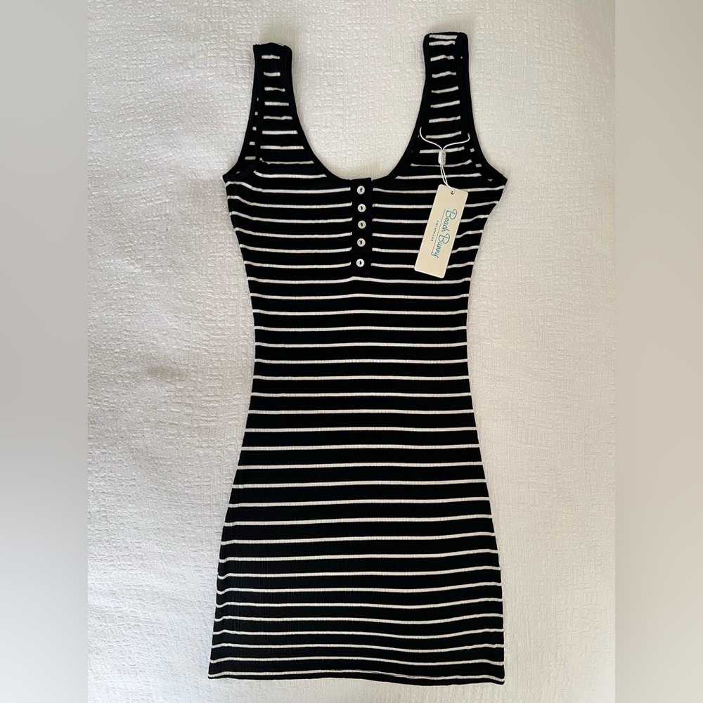 NWT Beach Bunny Black and White Striped Bodycon Mini Dress Coverup, XS
